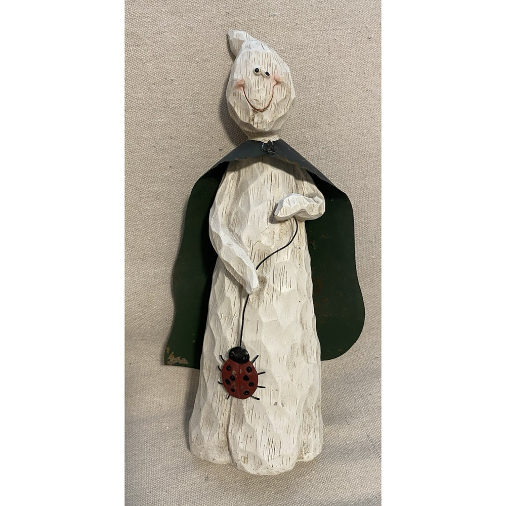 Vtg Transpac Ghost Figurine Cape & Ladybug on Leash Halloween Decor Table Topper